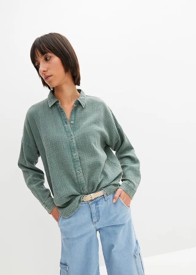 Blouse van mousseline, Kleur: grijsgroen used