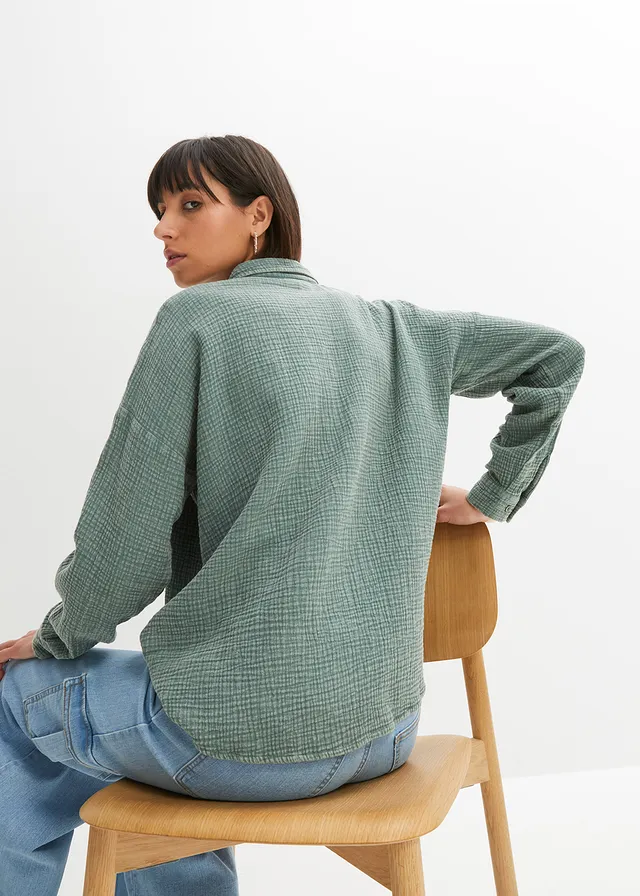 Blouse van mousseline, Kleur: grijsgroen used