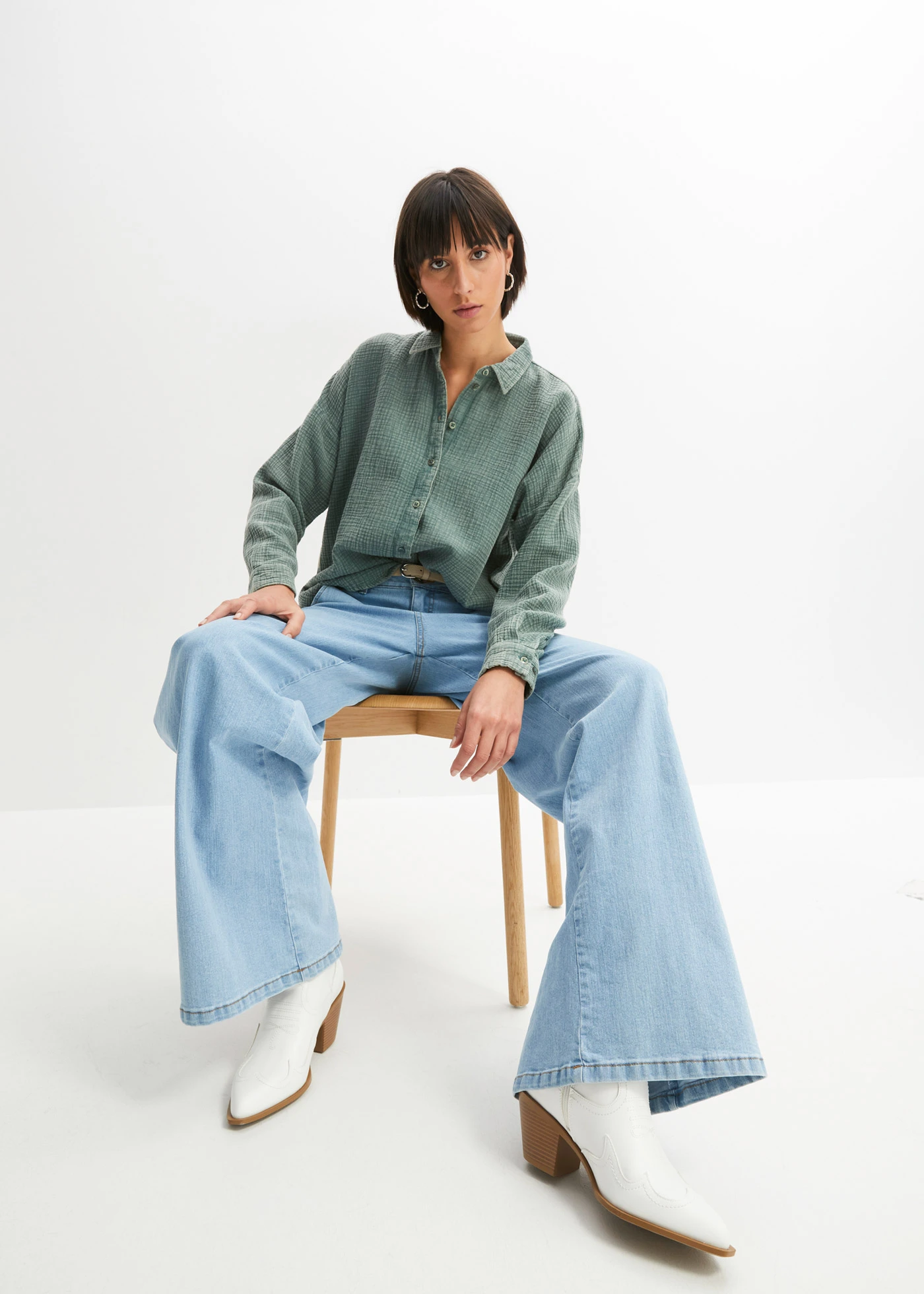 Košilová halenka z mušelínu • šedozelená used • bonprix obchod