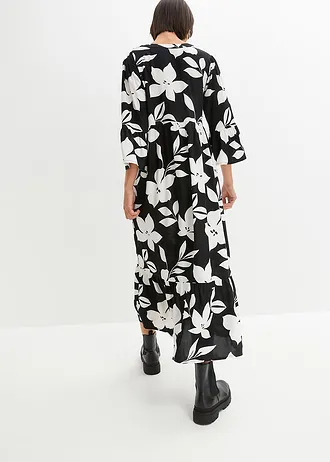 Maxi jurk van soepele viscose, Kleur: zwart-wit gebloemd