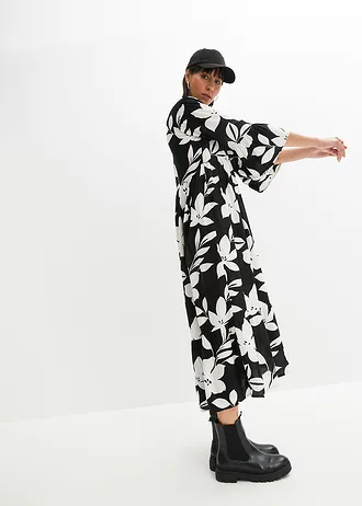 Maxi jurk van soepele viscose • zwart-wit gebloemd • bonprix online shop