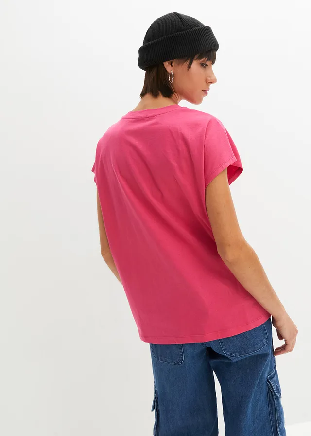 T-shirt oversize 100% coton • fuchsia-noir imprimé • product-page.page-title-suffix