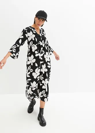 Maxi jurk van soepele viscose, Kleur: zwart-wit gebloemd