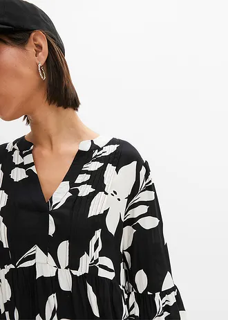 Robe longue en viscose • noir + blanc à fleurs • Boutique bonprix