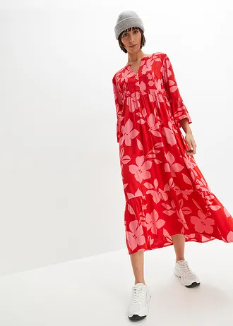 Maxi jurk van soepele viscose • aardbeirood-lotuspink gebloemd • bonprix online shop