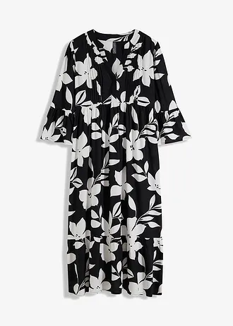 Maxi jurk van soepele viscose • zwart-wit gebloemd • bonprix online shop