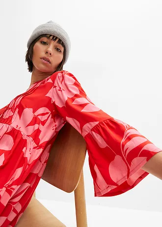 Długa sukienka z lejącej wiskozy • truskawkowy/różowy lotos  w kwiaty • sklep bonprix