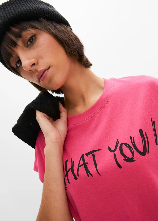 T-shirt oversize 100% coton • fuchsia-noir imprimé • product-page.page-title-suffix