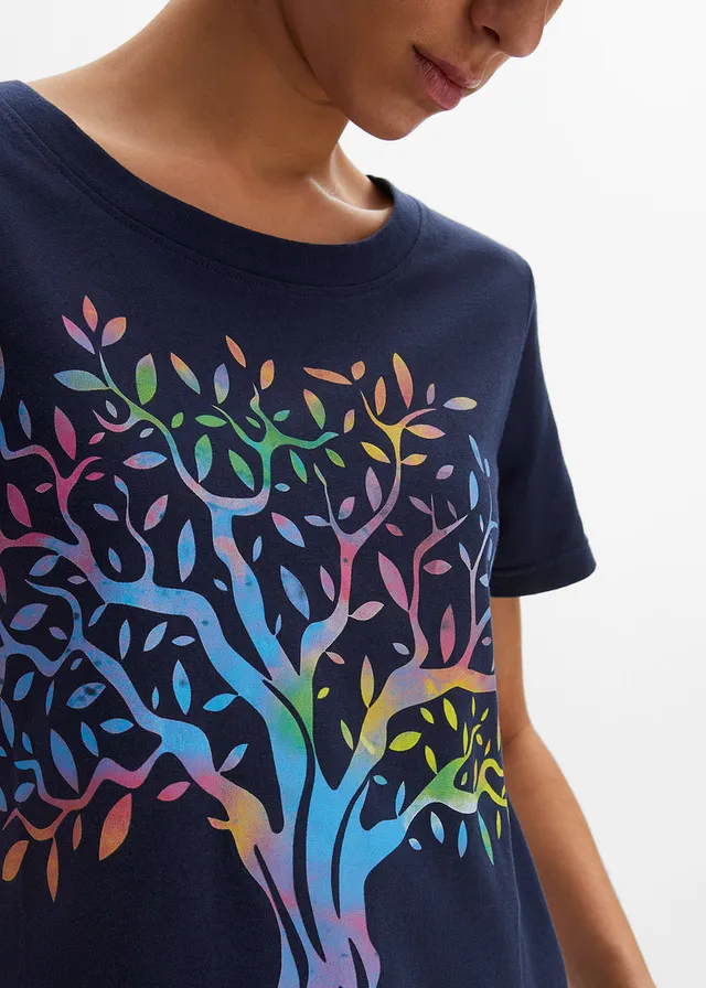 T-shirt z nadrukiem z bawełny organicznej • granatowy z nadrukiem • sklep bonprix