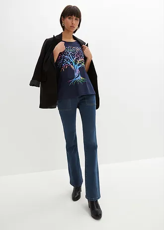 T-shirt met print van biologisch katoen, Kleur: donkerblauw met print