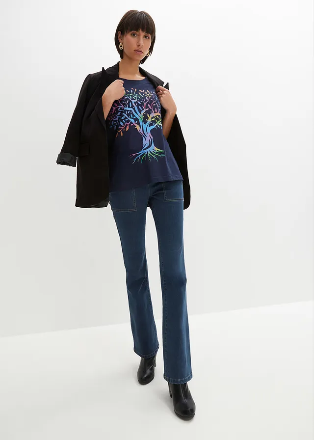 T-shirt coton imprimé bleu foncé imprimé