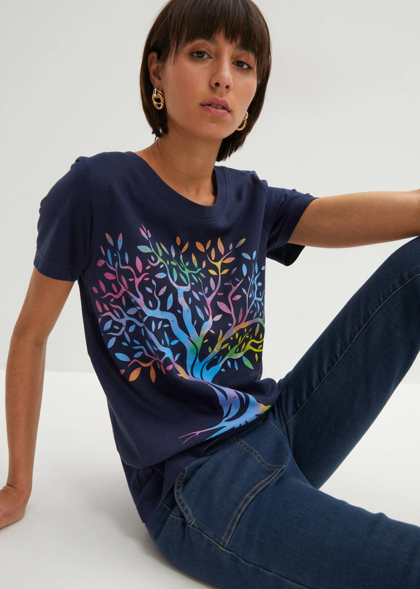 Tricou imprimat din bumbac organic • bleumarin cu imprimeu • magazin bonprix