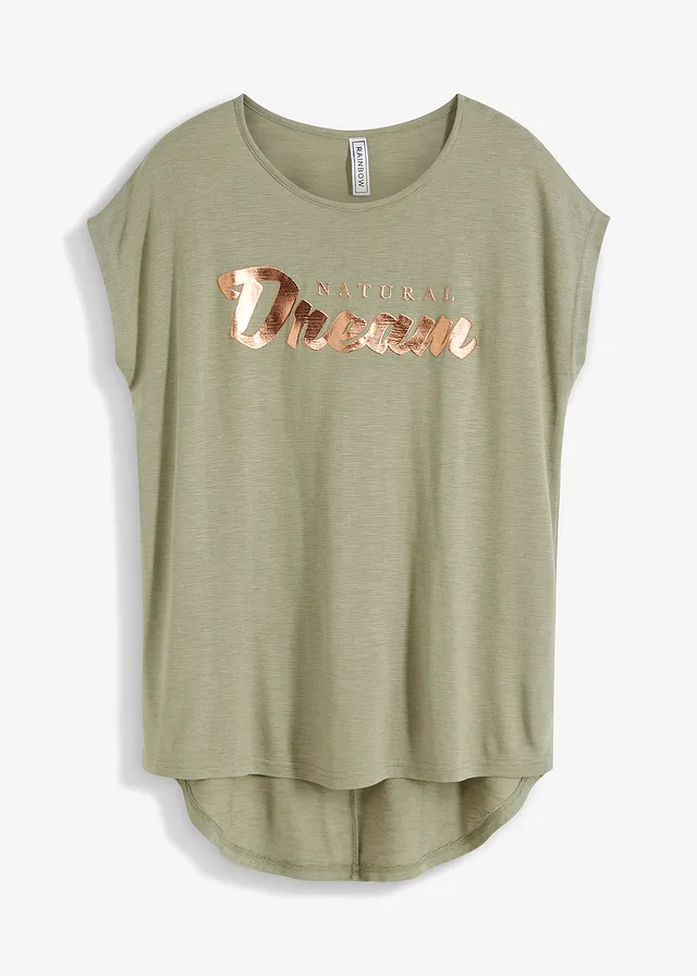 T-shirt long en viscose mélangée, Couleur: gris vert imprimé