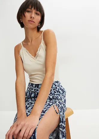 Geribde top van een zachte viscosemix (set van 2) • kiezelgrijs-zwart • bonprix online shop