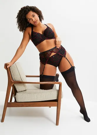 Slip met sierlijk kant, Kleur: zwart-salsarood