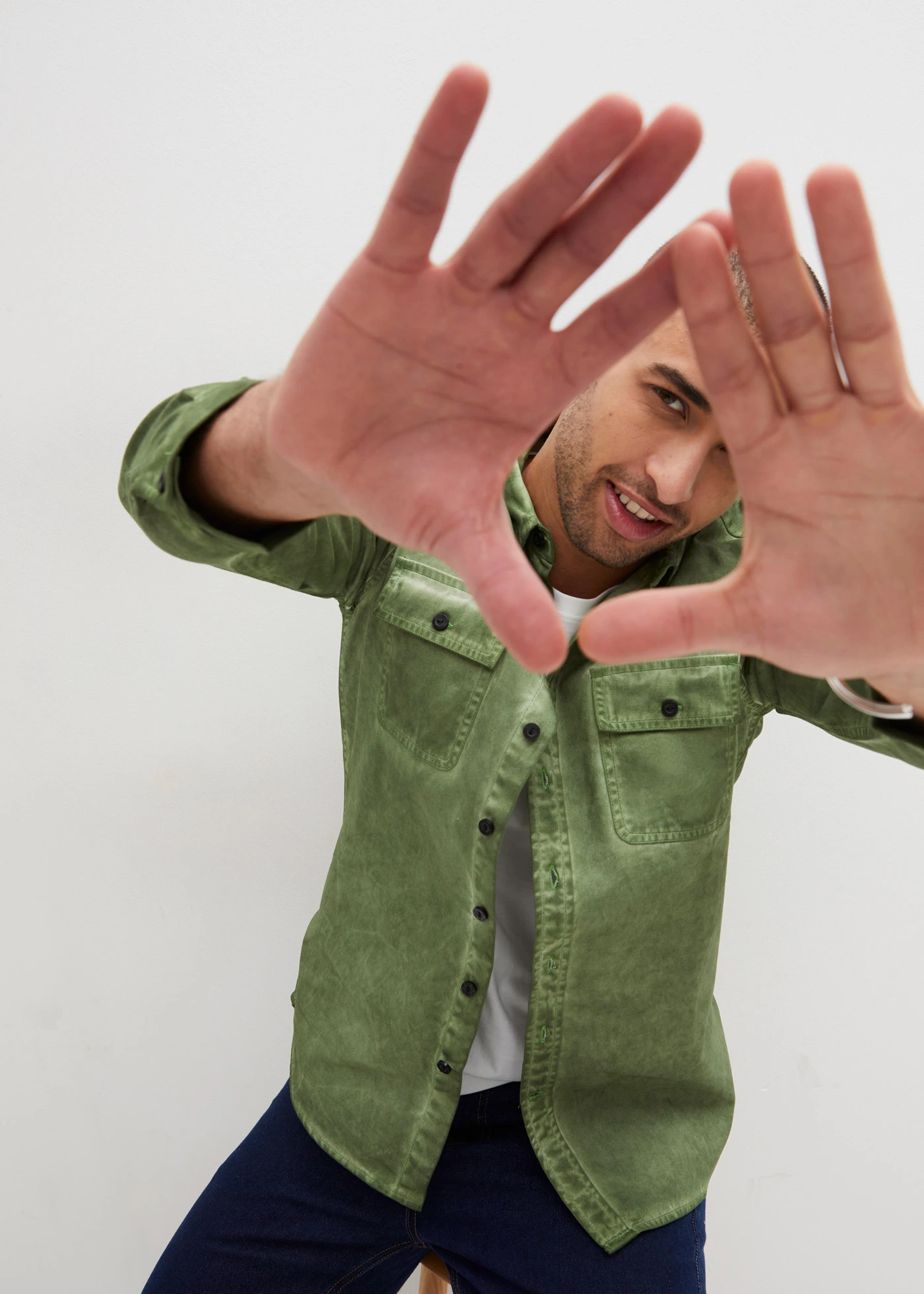 Košile s dlouhým rukávem a sepraným vzhledem, z čisté bavlny • matně mechová used • bonprix obchod