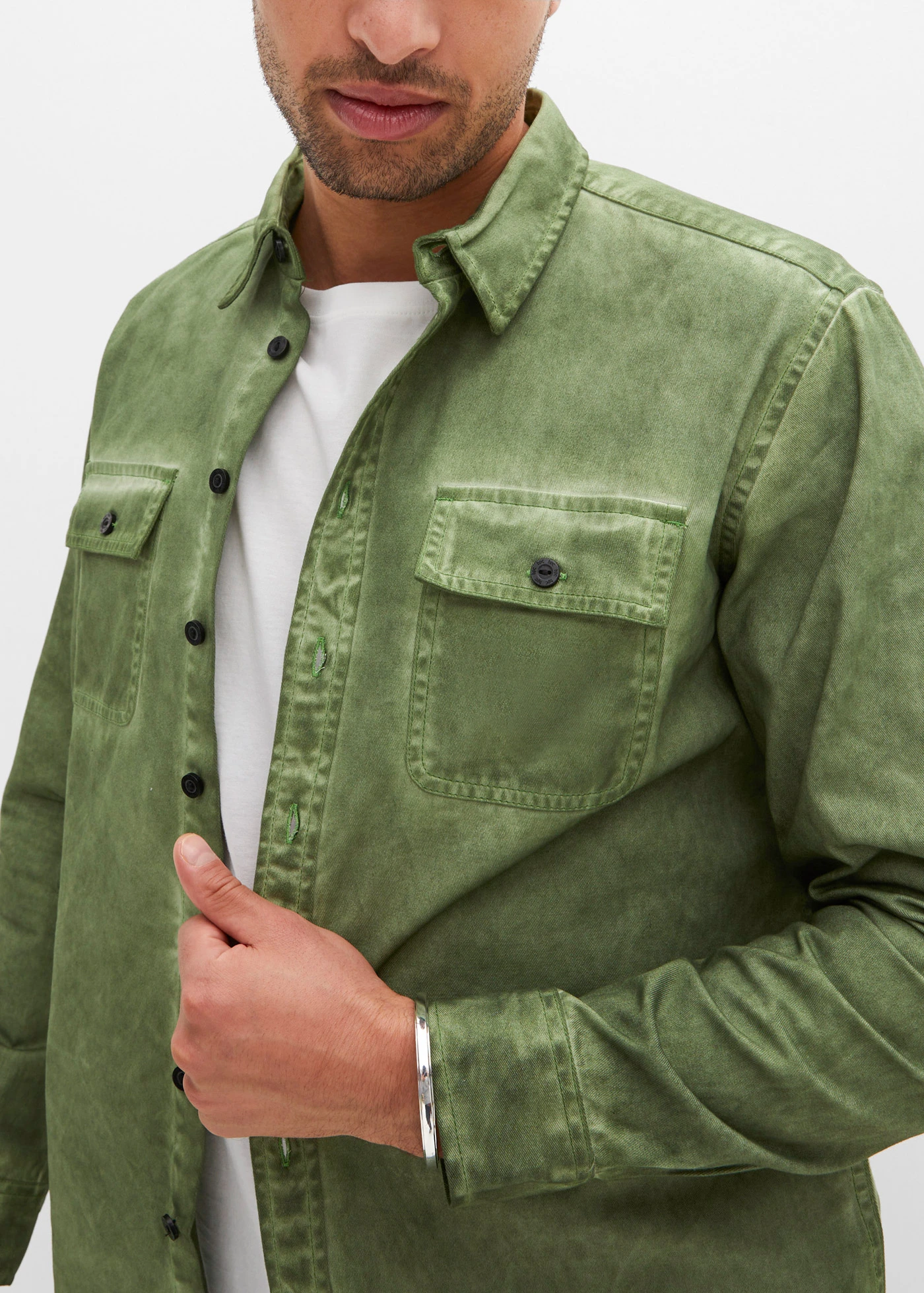 Košile s dlouhým rukávem a sepraným vzhledem, z čisté bavlny • matně mechová used • bonprix obchod