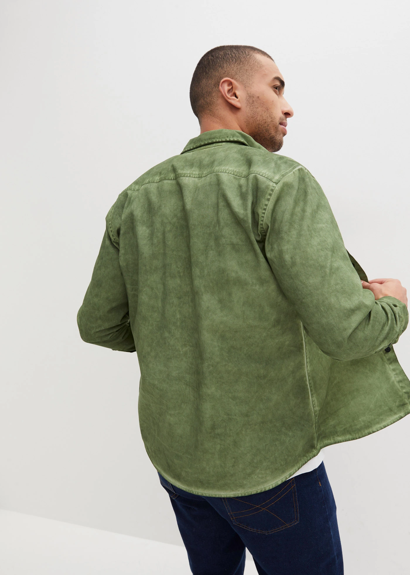 Košile s dlouhým rukávem a sepraným vzhledem, z čisté bavlny • matně mechová used • bonprix obchod