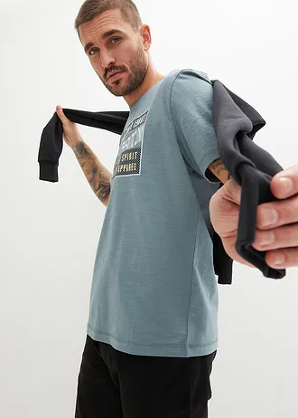 T-shirt van puur katoen, loose fit • grijsgroen • bonprix online shop