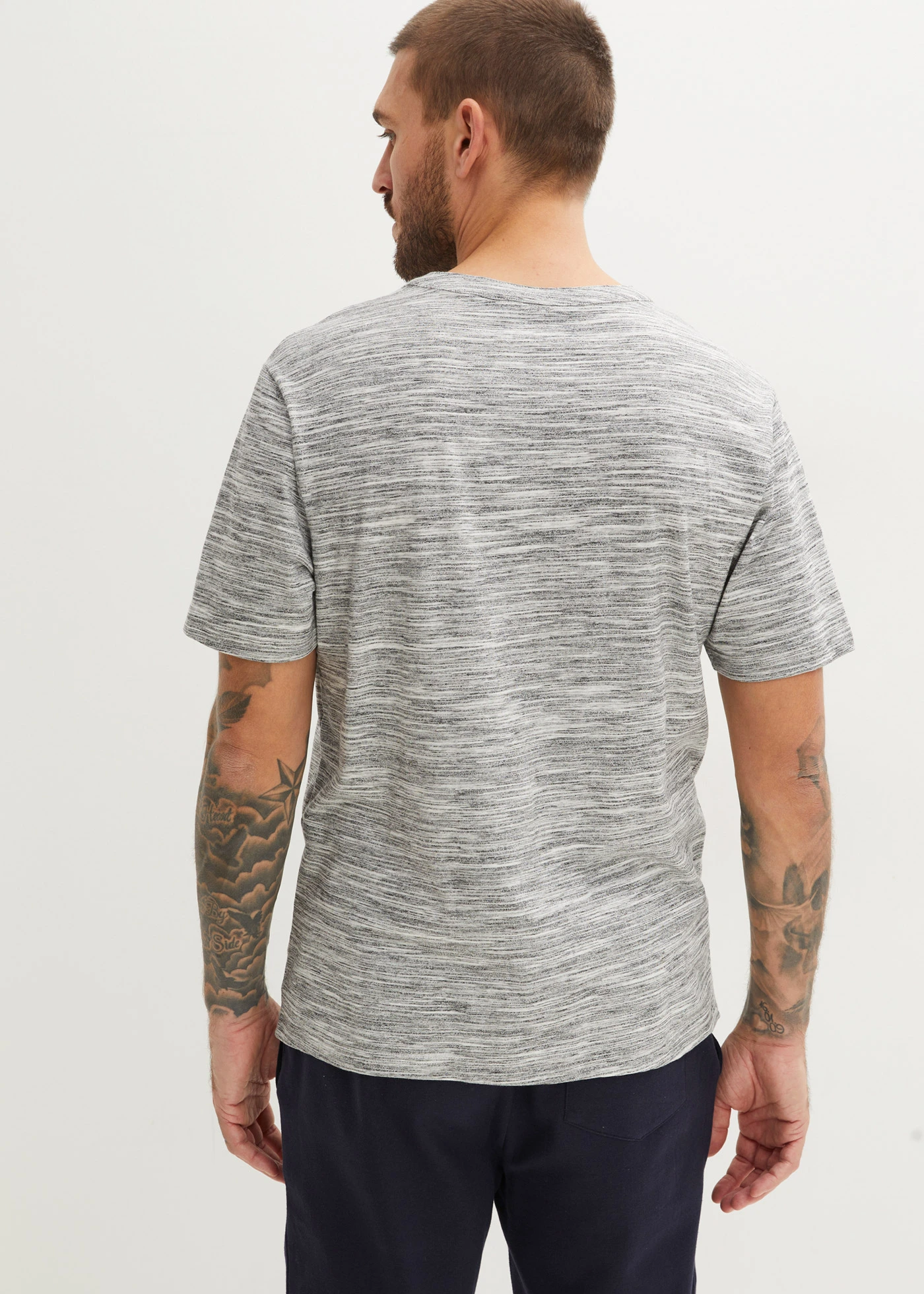 T-shirt (set van 2) • donkerblauw gemêleerd+grijs gemêleerd • bonprix online shop