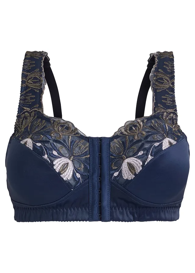 Steun bh zonder beugel met handige sluiting voorop, Kleur: donkerblauw/leisteengrijs/rooklila