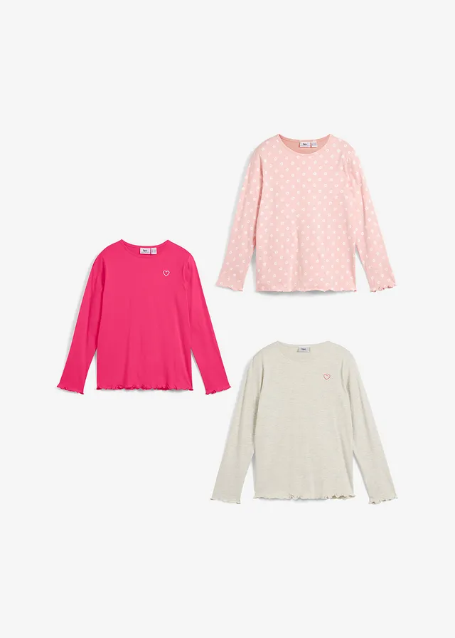 Lot de 3 T-shirts manches longues en coton • rose foncé + rose poudré + naturel chiné • product-page.page-title-suffix