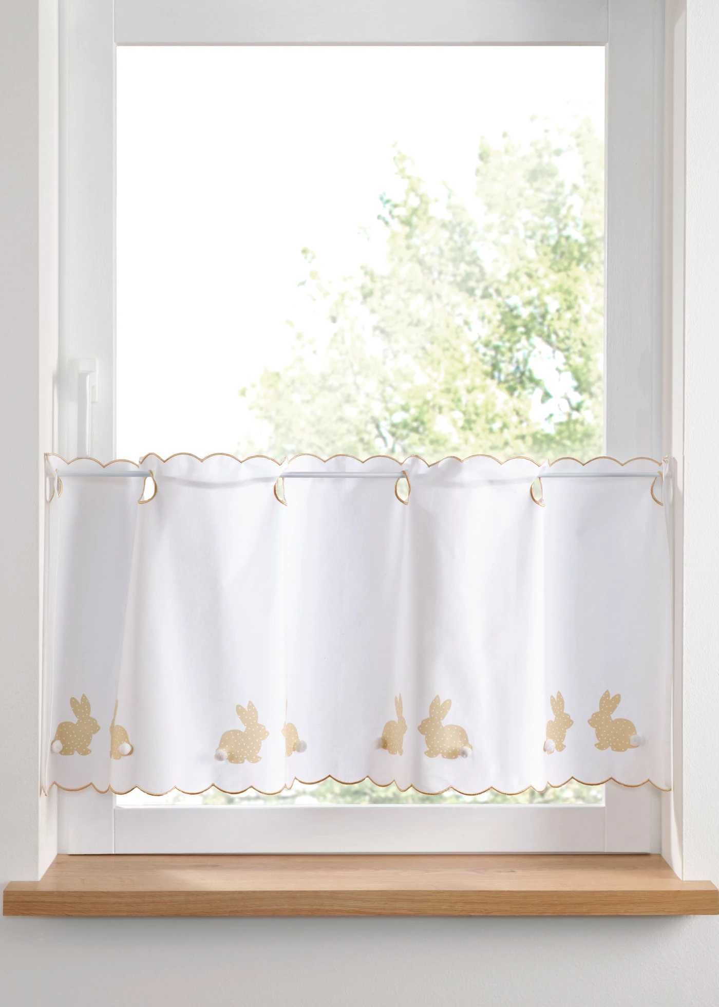 Bio-pamut ablaktábla függöny nyuszi motívummal • fehér-homok • bonprix áruház