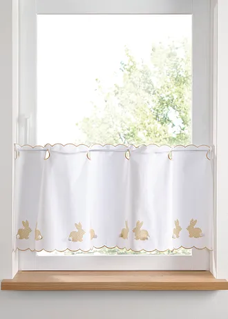 Brise-bise coton motif lapins • blanc-sable • Boutique bonprix