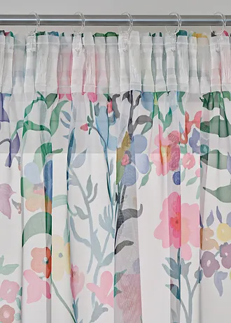 Lot de 2 voilages imprimé floral incl. embrasse • blanc/multicolore • Boutique bonprix