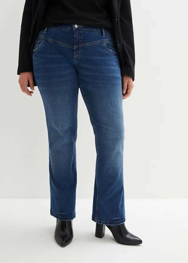 Jean bootcut taille mi-haute, extensible, Couleur: bleu stone used