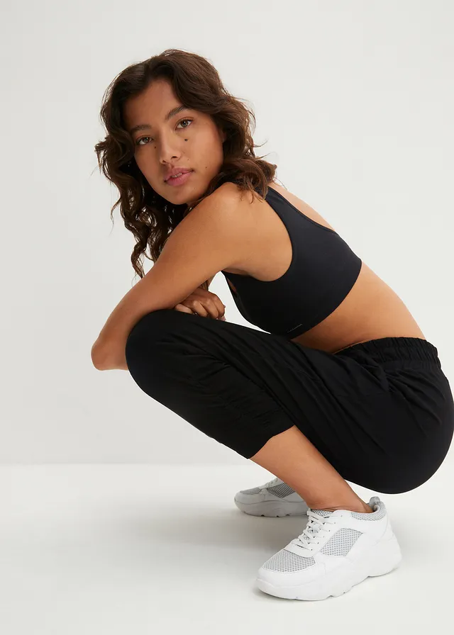 Pantalon sarouel décontracté avec ourlet resserré, Couleur: noir