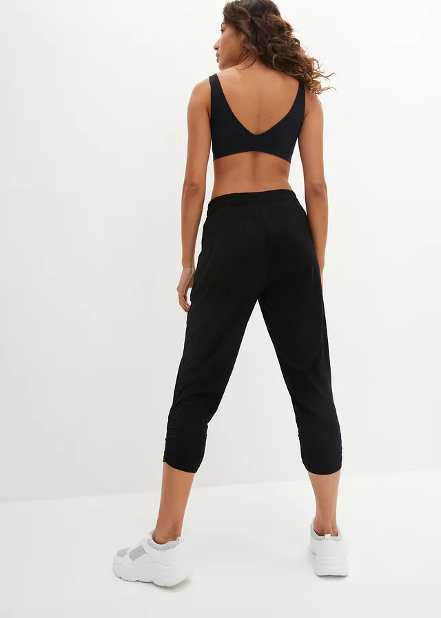 Pantalon sarouel décontracté avec ourlet resserré, Couleur: noir