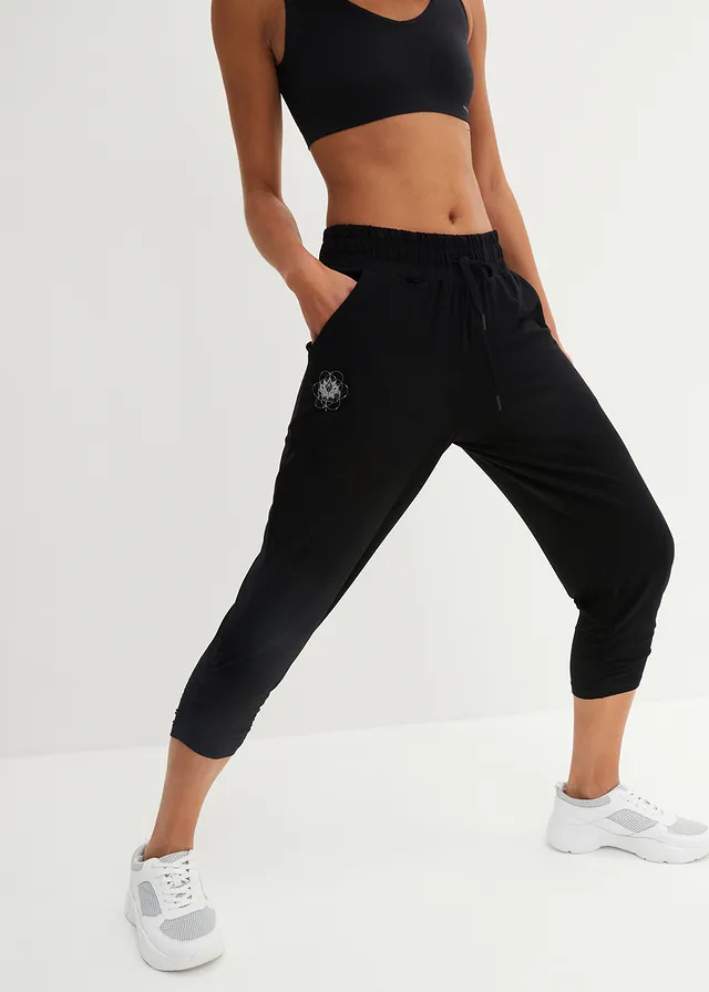 Pantalon sarouel décontracté avec ourlet resserré, Couleur: noir