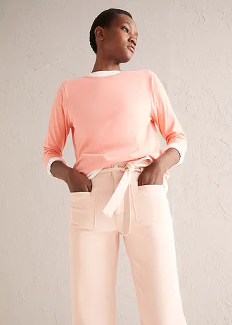 Longsleeve (set van 5) • eucalyptusgroen+perzik+rookblauw+wit+zwart • bonprix online shop