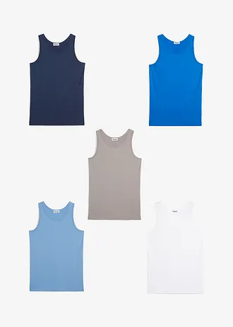 Lot de 5 débardeurs en coton doux et extensible, Couleur: bleu foncé+bleu azur+gris+blanc+bleu cristal