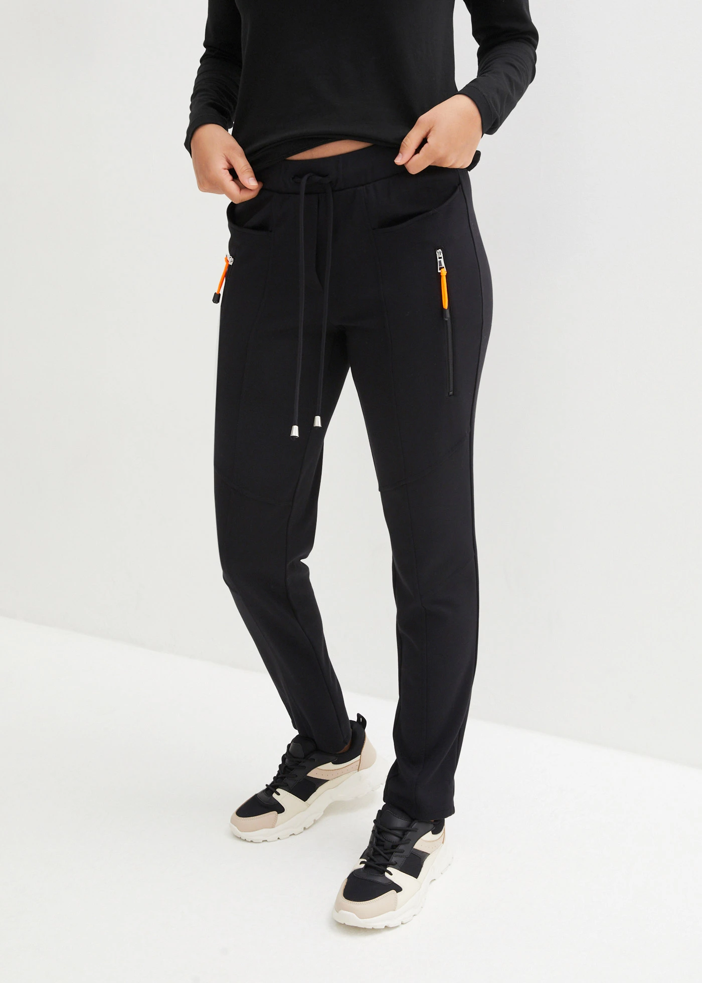 Pantalon à taille élastiquée en Punto di Roma confortable • noir • Boutique bonprix