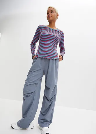 Bordás póló bio-pamutból és csíkos mintával • olajkék/ásványkék /liláskék/paradicsom piros csíkos • bonprix áruház