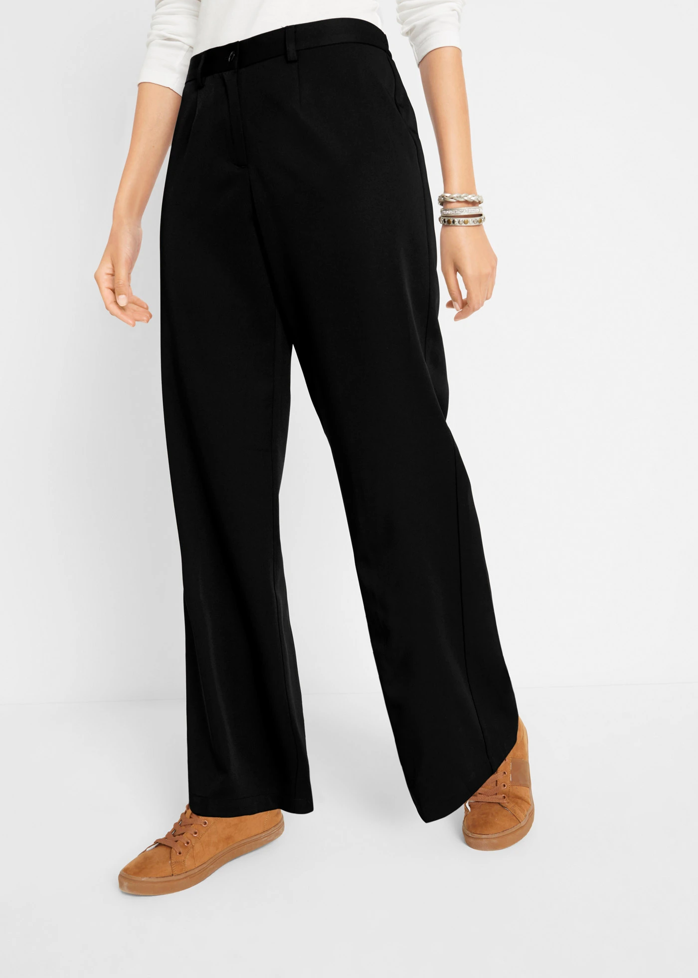 Pantalon large à pinces et taille élastiquée • noir • Boutique bonprix