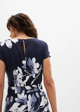 Overal s páskem na zavazování • tmavě modrá /bílá s květy • bonprix obchod