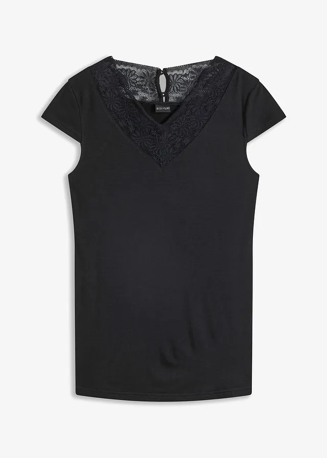 Shirt z koronką • czarny • sklep bonprix