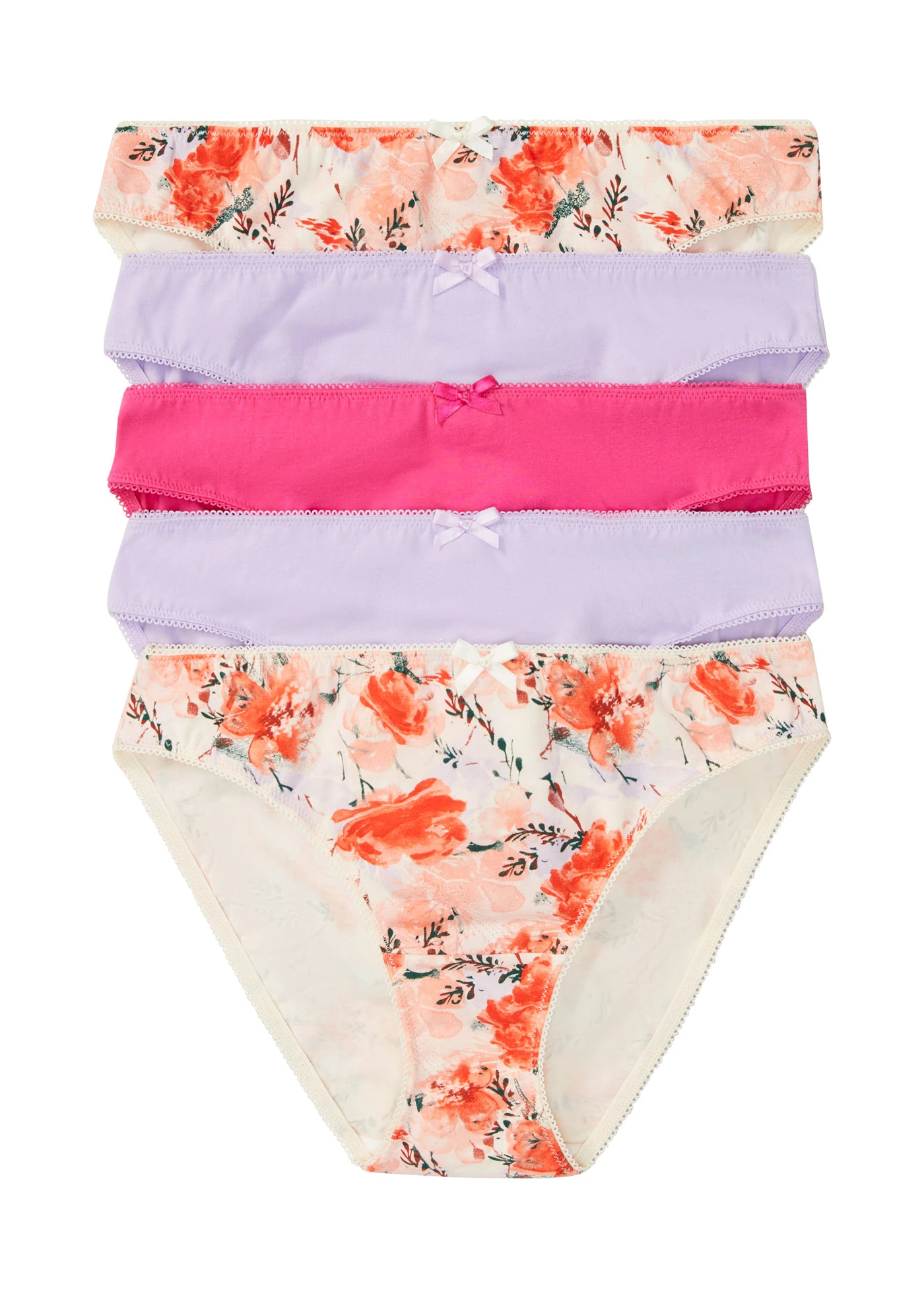 Lot de 5 slips avec coton • corail à fleurs + rose + lavande • product-page.page-title-suffix