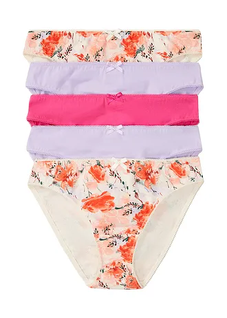 Slip met biologisch katoen (set van 5) • asoranje gebloemd+pinklady+lichtviolet • bonprix online shop
