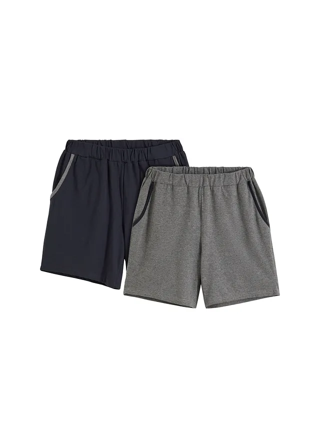 Pantaloni scurți de pijama cu bumbac (set/2 buc.), culoare: gri melanj+albastru întunecat