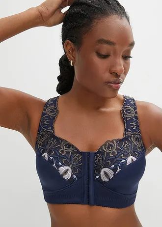 Steun bh zonder beugel met handige sluiting voorop • donkerblauw/leisteengrijs/rooklila • bonprix online shop