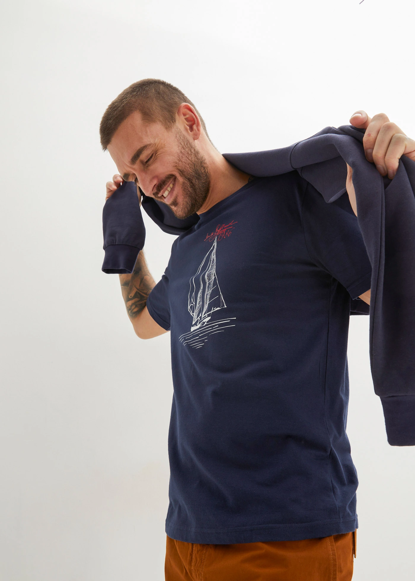 T-shirt van biologisch katoen (set van 2) • donkerblauw+avondrood • bonprix online shop