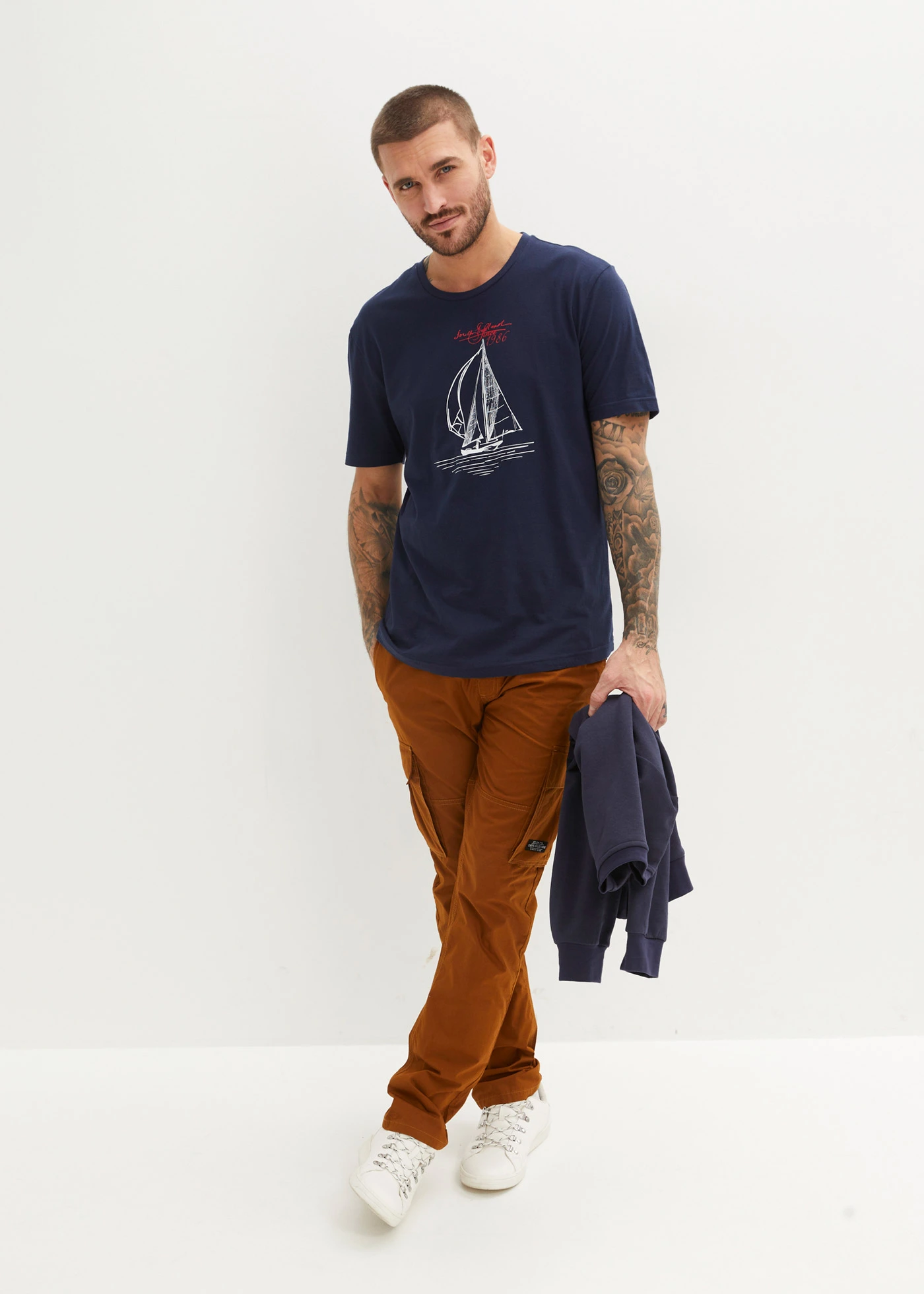 T-shirt van biologisch katoen (set van 2) • donkerblauw+avondrood • bonprix online shop