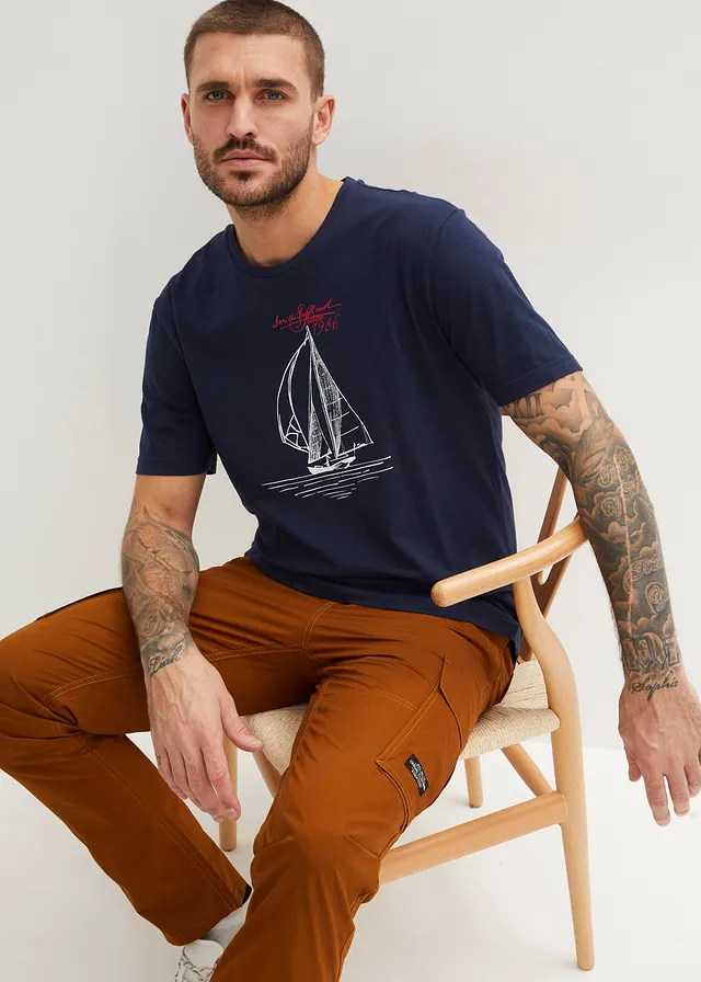 Lot de 2 T-shirts 100% coton • bleu foncé + rouge vermillon imprimé • product-page.page-title-suffix