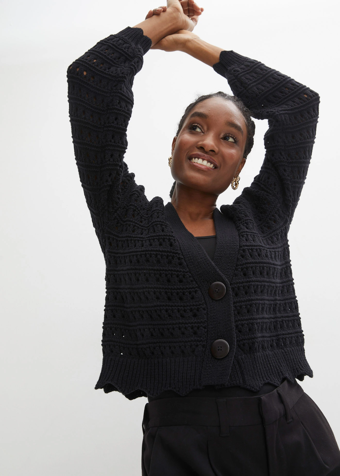 Ažurový pletený kabátek z čisté bavlny • černá • bonprix obchod