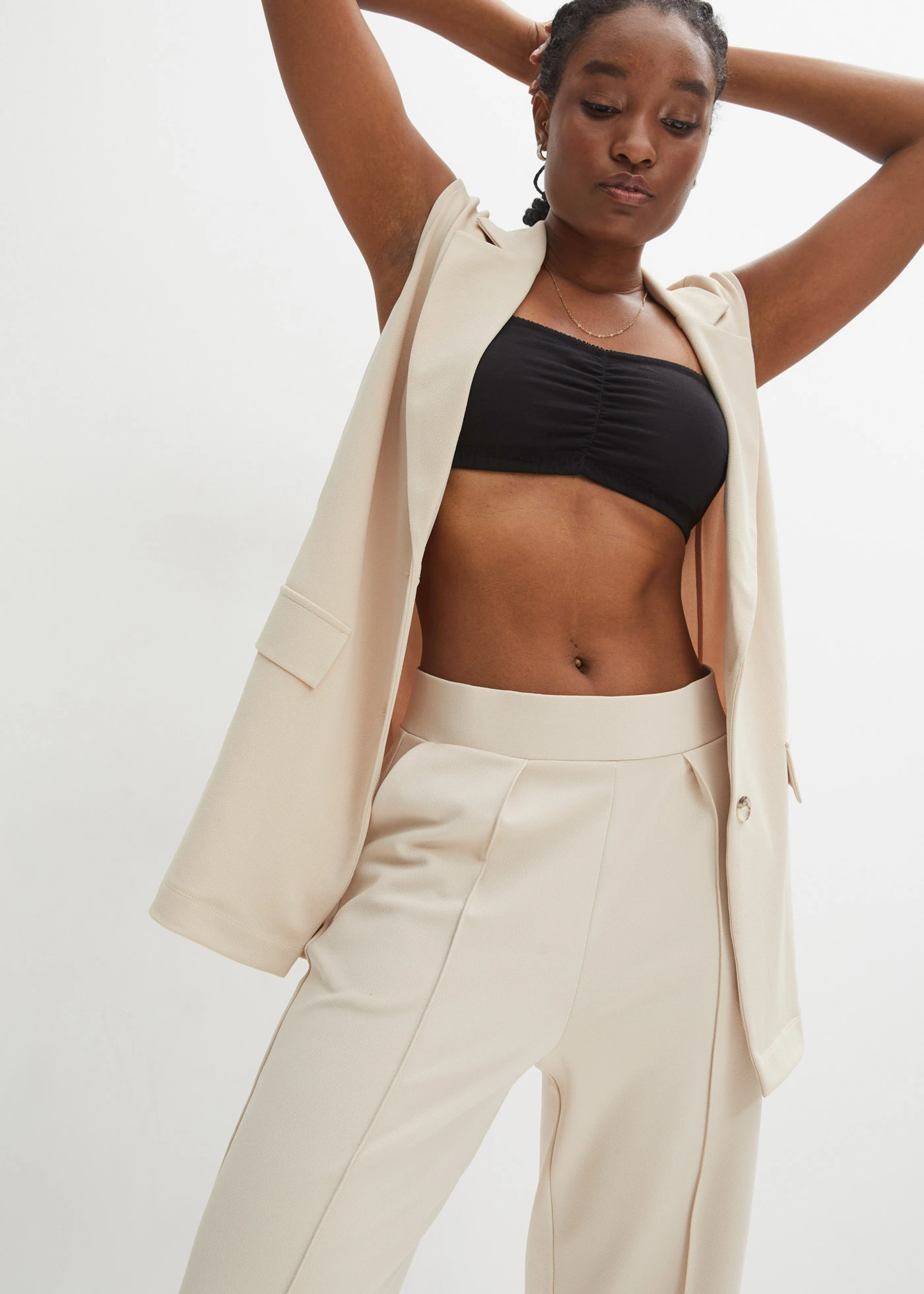 Pantalon élastiqué en interlock épais • sable clair • Boutique bonprix