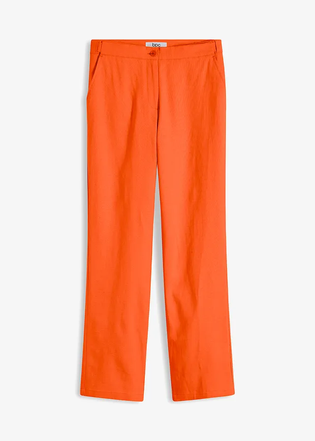 High waist linnen broek met elastische inzet, Kleur: warm oranje